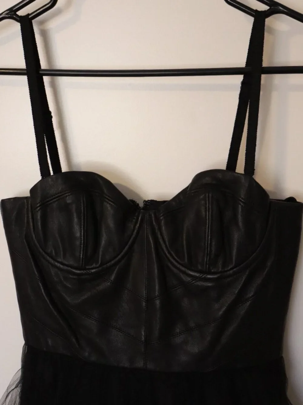 Alice + Olivia Black Leather Bustier Tulle Fit & Flare Dress - Picture 4 of 6